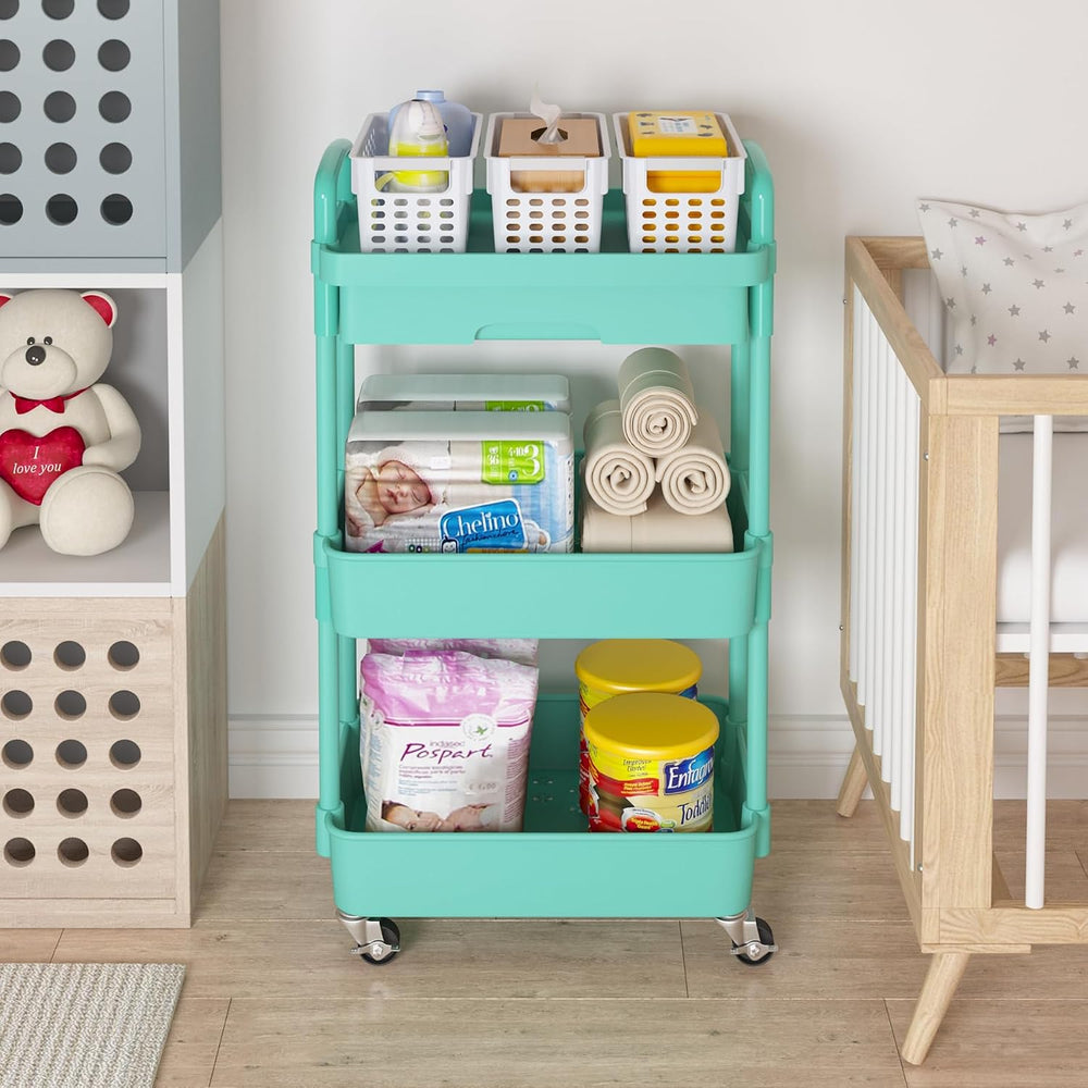 Calmootey 3-Tier Utility Cart with Drawer & Wheels, Storage for Home,Office