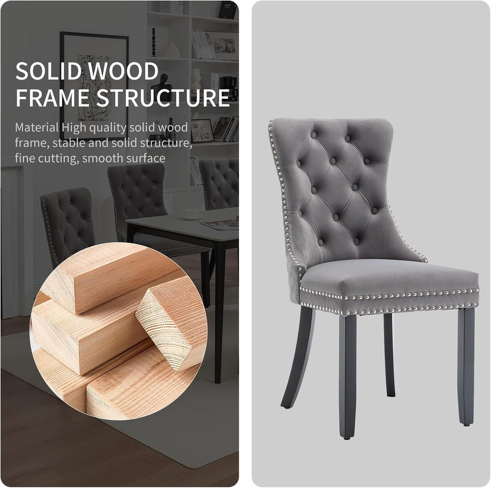 Velvet Dining Chairs Set of 4, Upholstered Dining Room Chairs with Nailhead T...