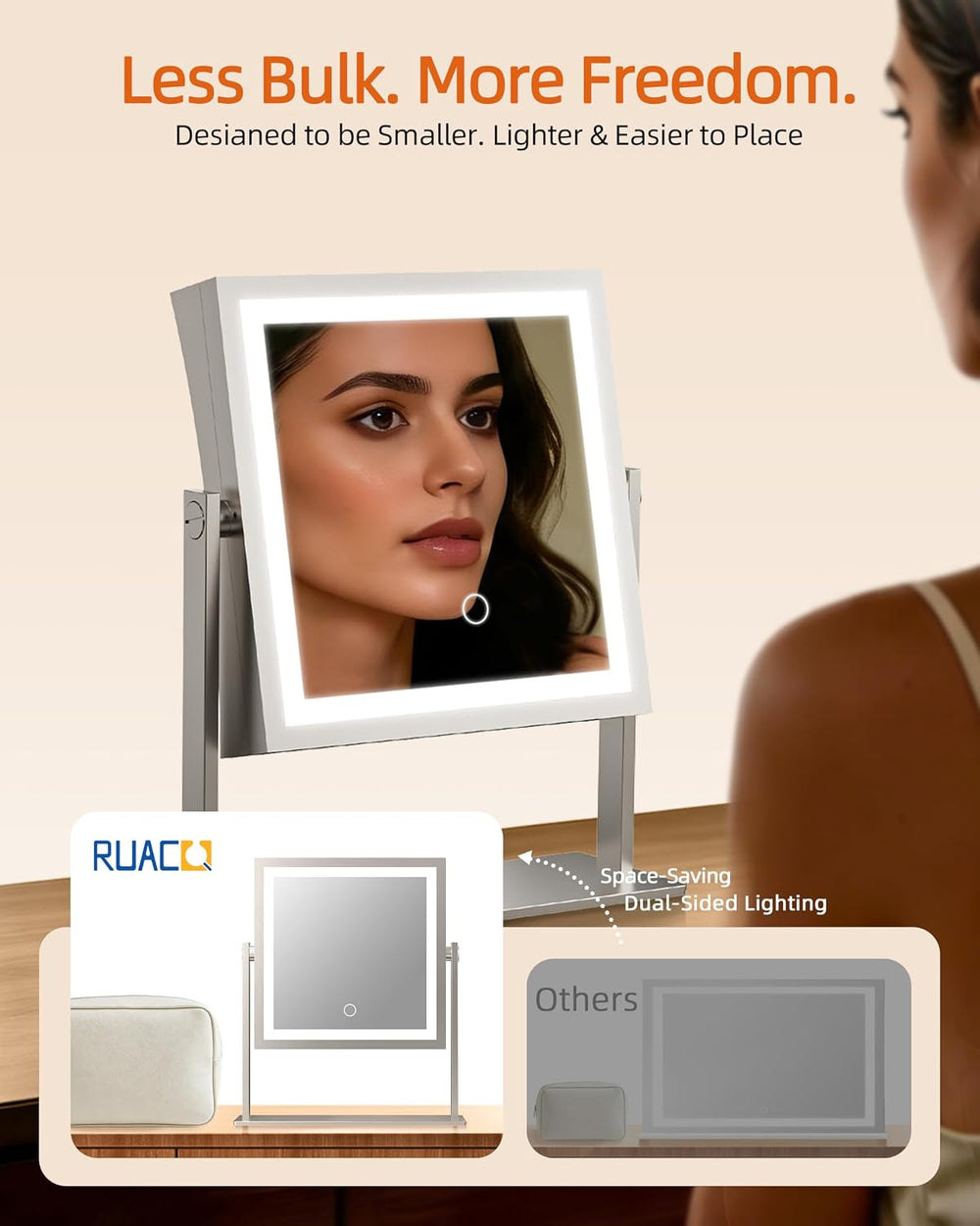 Ruacq Makeup Mirror with Lights, Dual Sided 1X/10X, Brushed Nickel