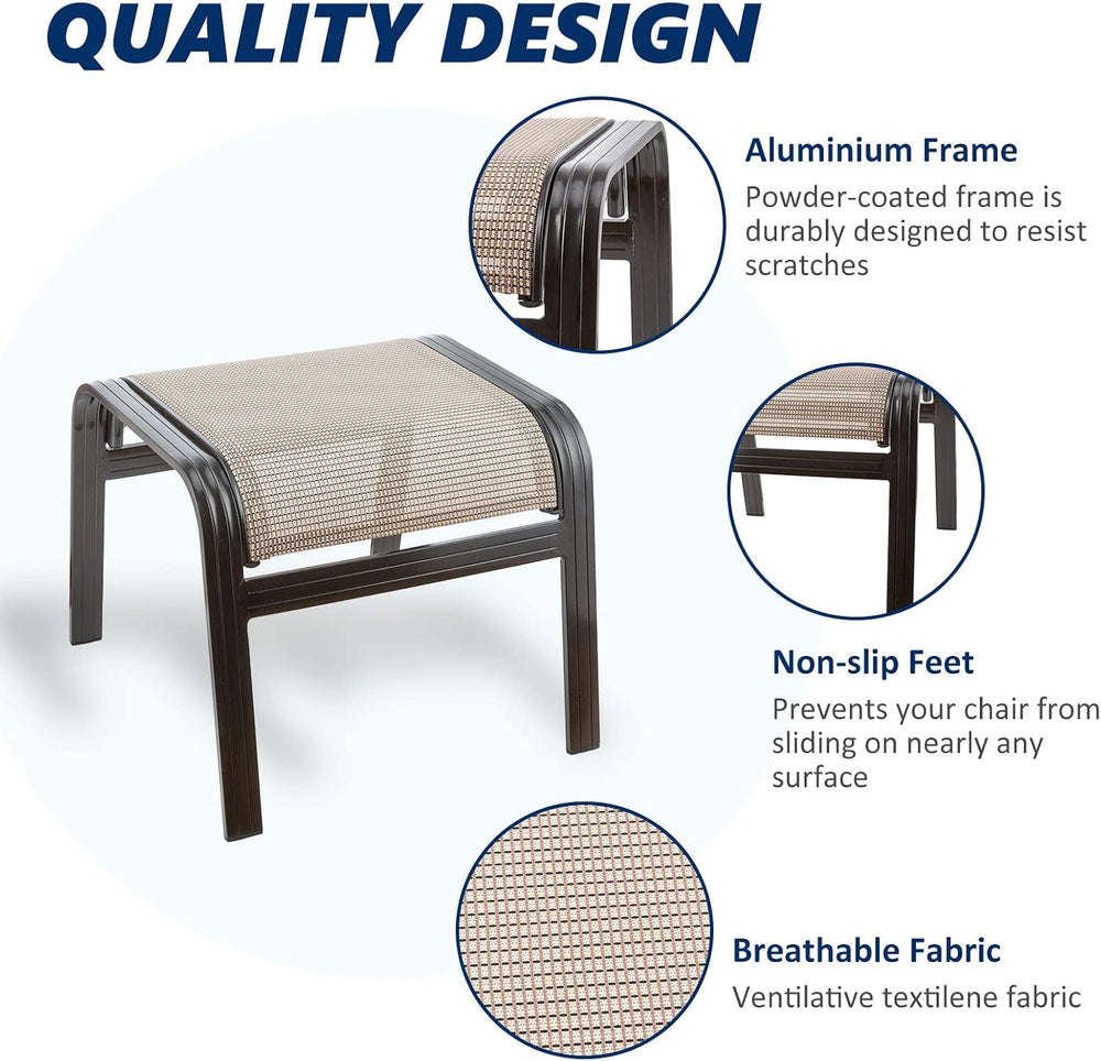 Outdoor Patio Ottoman Seat Textilene Portable Metal Footstool Portable Footre...