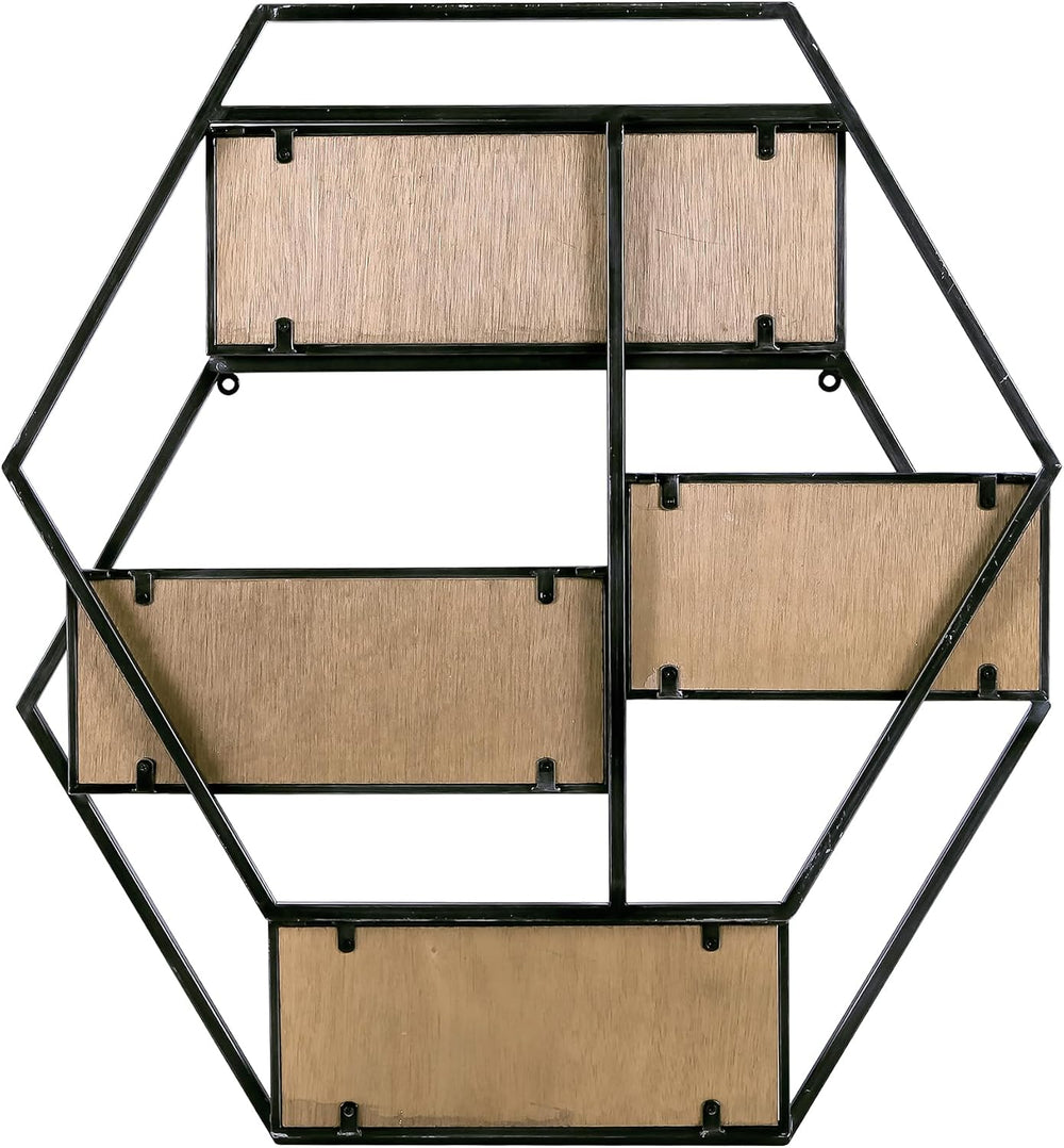 4 Tier Industrial Style Foldable Hexagon-Shaped Wall Shelves
