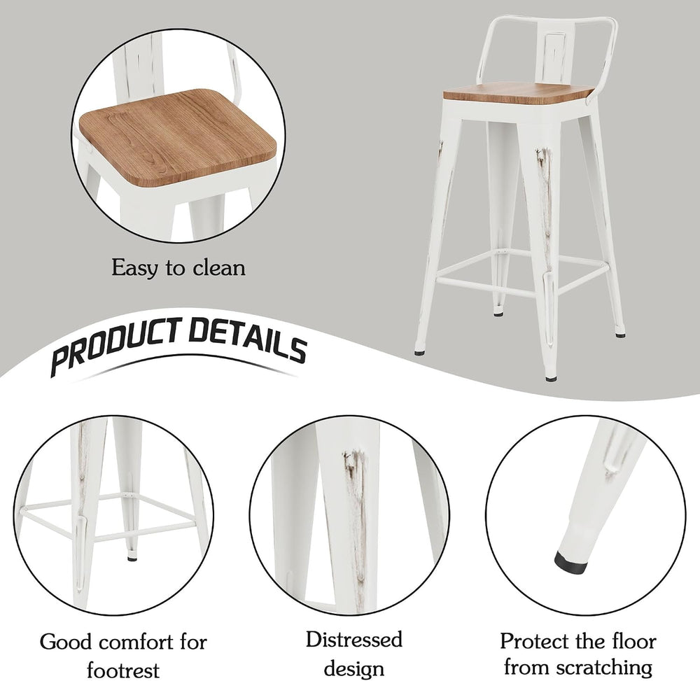 30" Barstools Set of 4 Counter Height Bar Stools Chair-Distressed White