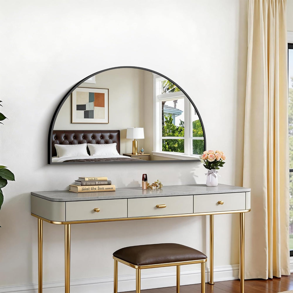 CIRCUMI Arched Wall Mirror 40”x24”, Black Arched Mirror for Entryway&Mantel