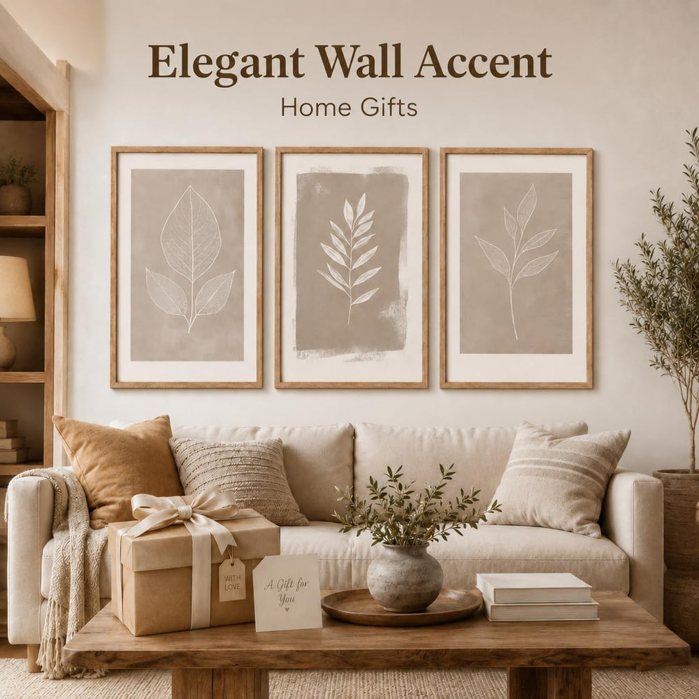 Framed 3pcs Boho Neutral Leaf Canvas Wall Art 16X24 Inch