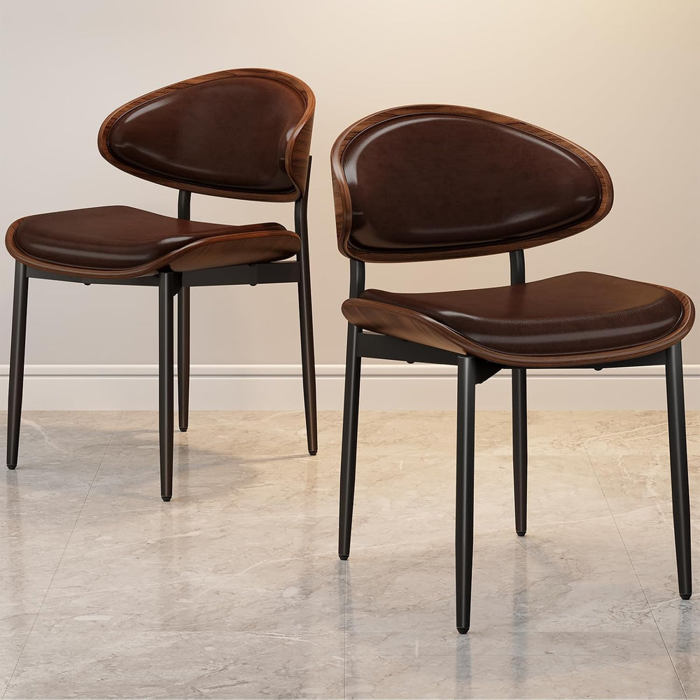 REONEY Dining Chairs Set of 6, Mid-Century Modern Kitchen Chairs, Brown