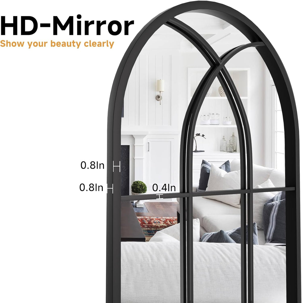 Rowjut Arched Top Window Glass Wall Mirror 42" x 24" Black Iron
