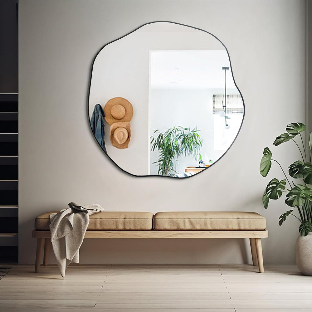 POZINO 35" Scalloped Wall Mirror, Irregular Shaped Frameless Mirror