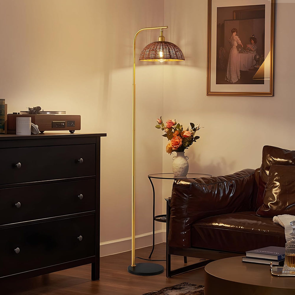 Rattan Floor Lamp 65 Inch with Smart Dimmable Bulb Boho Standing Lamp