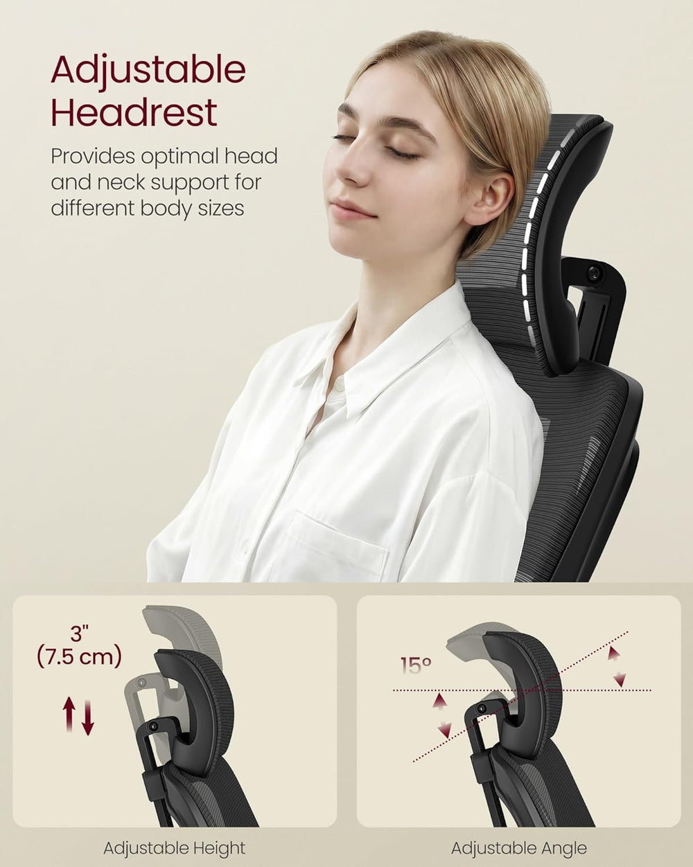 SONGMICS Ergonomic Mesh Office Chair with Adjustable Lumbar Support