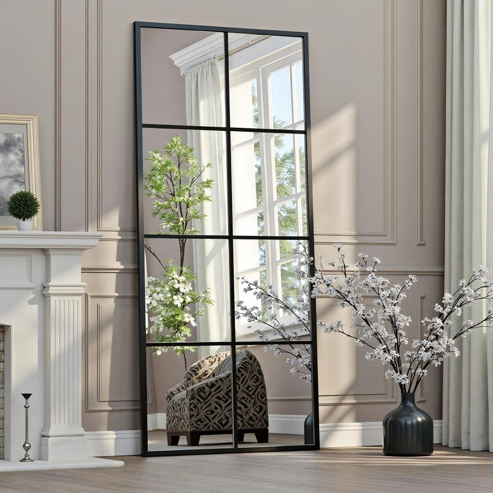 Prywot Full Length Mirror, 56"x22" Windowpane Floor Mirror, Black