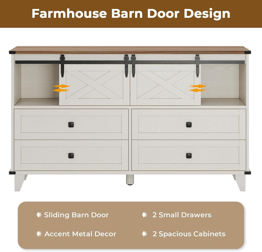 Hasuit Farmhouse 6 Drawer Dresser for Bedroom, Retro Chest of Drawers with Sl...
