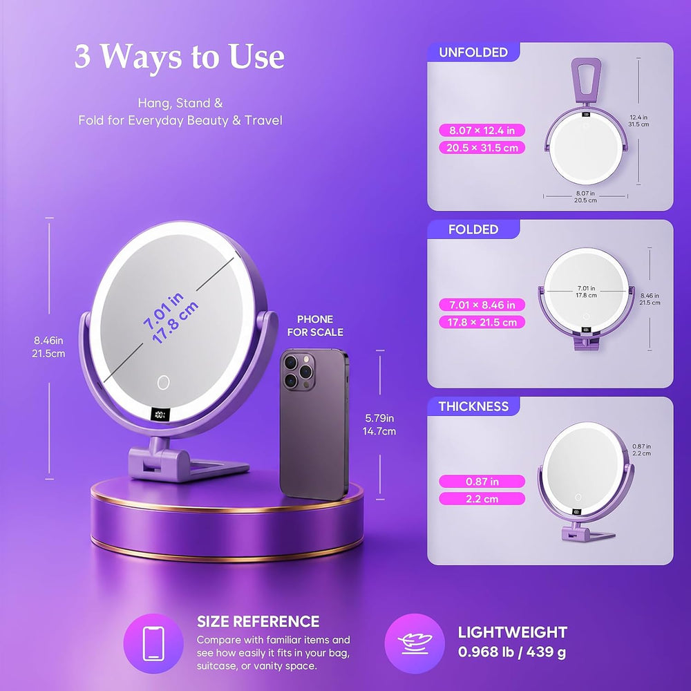1X/30X Makeup Mirror with Lights, Magnifying Mirror (Purple)