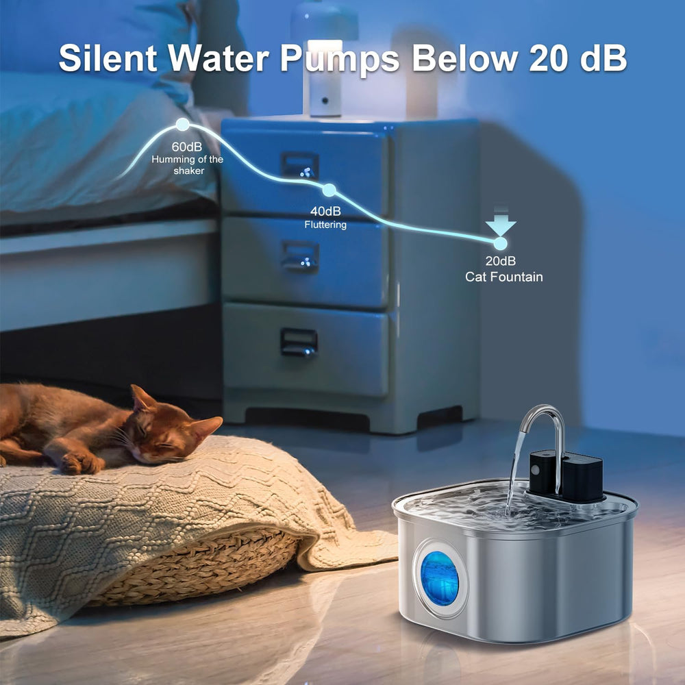 Cat Water Fountain Wireless,Stainless Steel-Rechargeable- Battery Operated Ca...