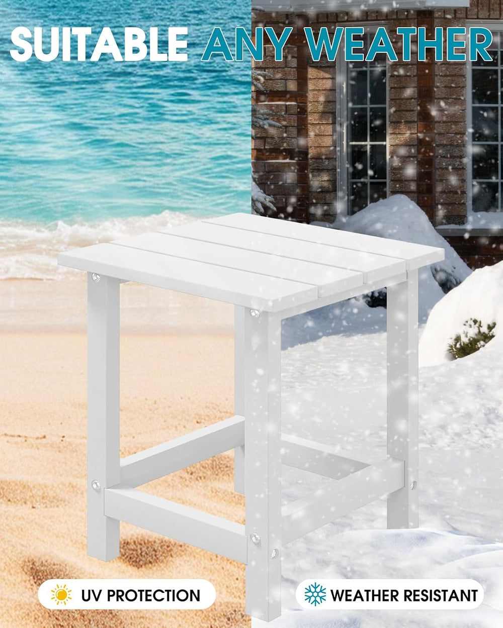 MUCHENGHY Adirondack Outdoor Side Table HDPE 14.7", White