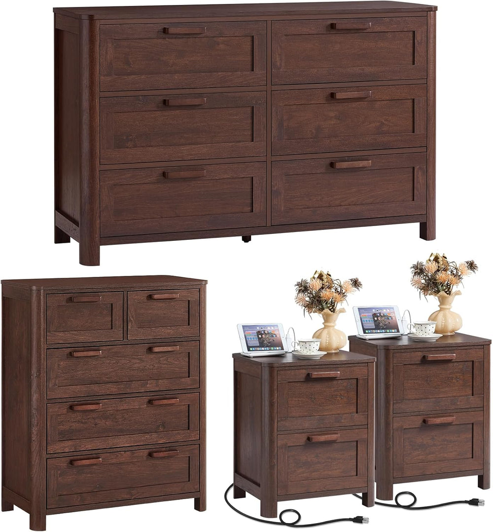 Joaxswe Farmhouse Dresser and Nightstand Sets 4 Piece, Walnut