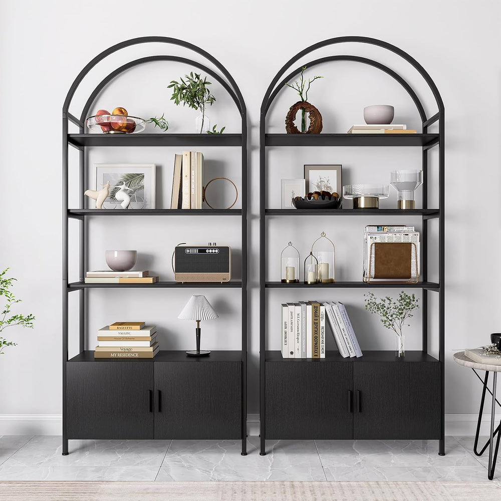 Jehiatek Arched Bookshelf, Bookcase with Doors Storage, 71 Inches Tall Indust...