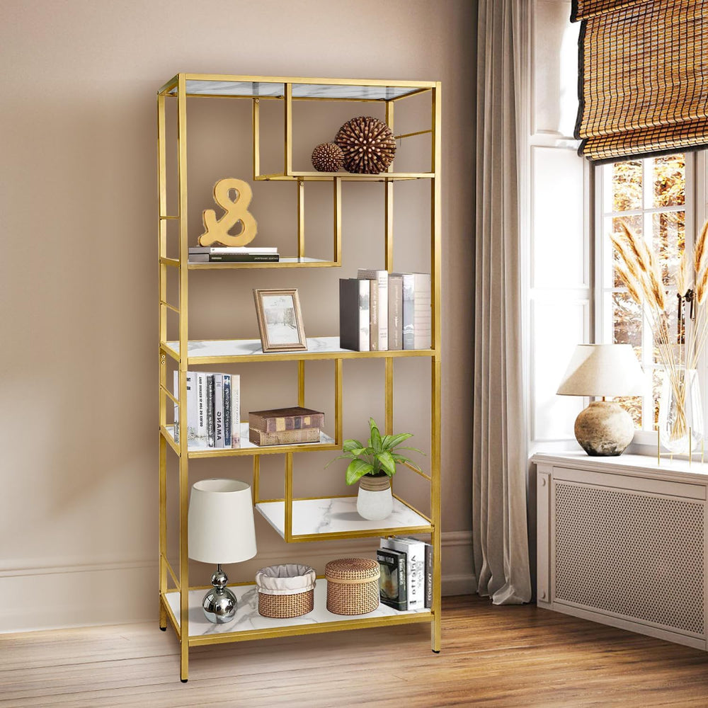 AT-VALY 6 Tier Bookcase Bookshelf, 72.4”Tall Modern Freestanding Bookshelf wi...