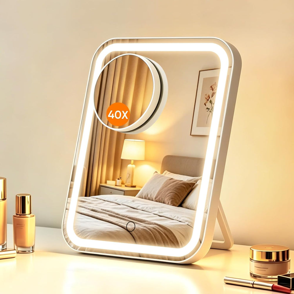 FUNTOUCH 5000mAh Large Lighted Vanity Makeup Mirror with 40X Magnifier