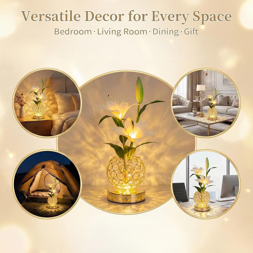 Stargazer Lily Crystal Table Lamp, Rechargeable Touch Flowers Lamp