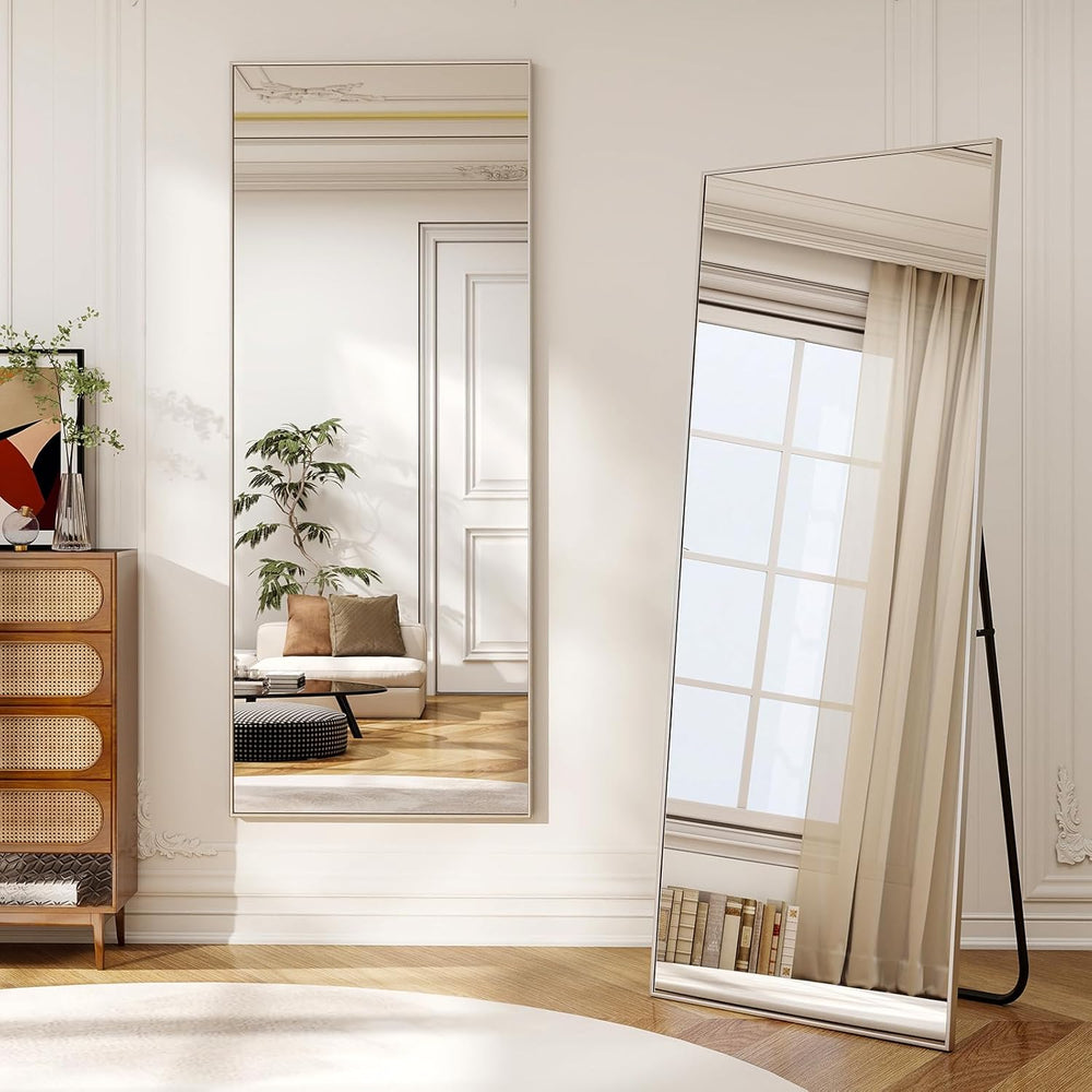 56" x 21" Full Length Mirror, Full Body Floor Mirror, Silver