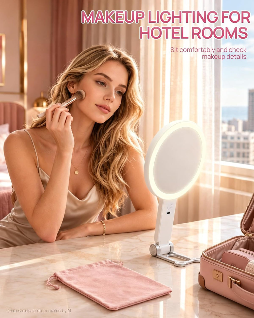 Buqikma Travel Lighted Makeup Mirror 1X/10X Magnifying Mirror with Lights