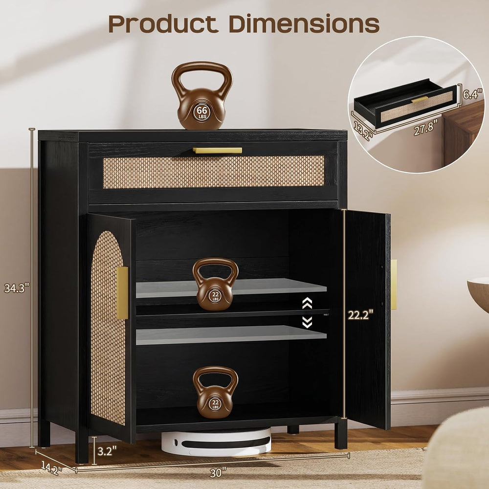 Rattan Buffet Cabinet with Storage Set of 2, Sideboard Cabinet with Doors and...
