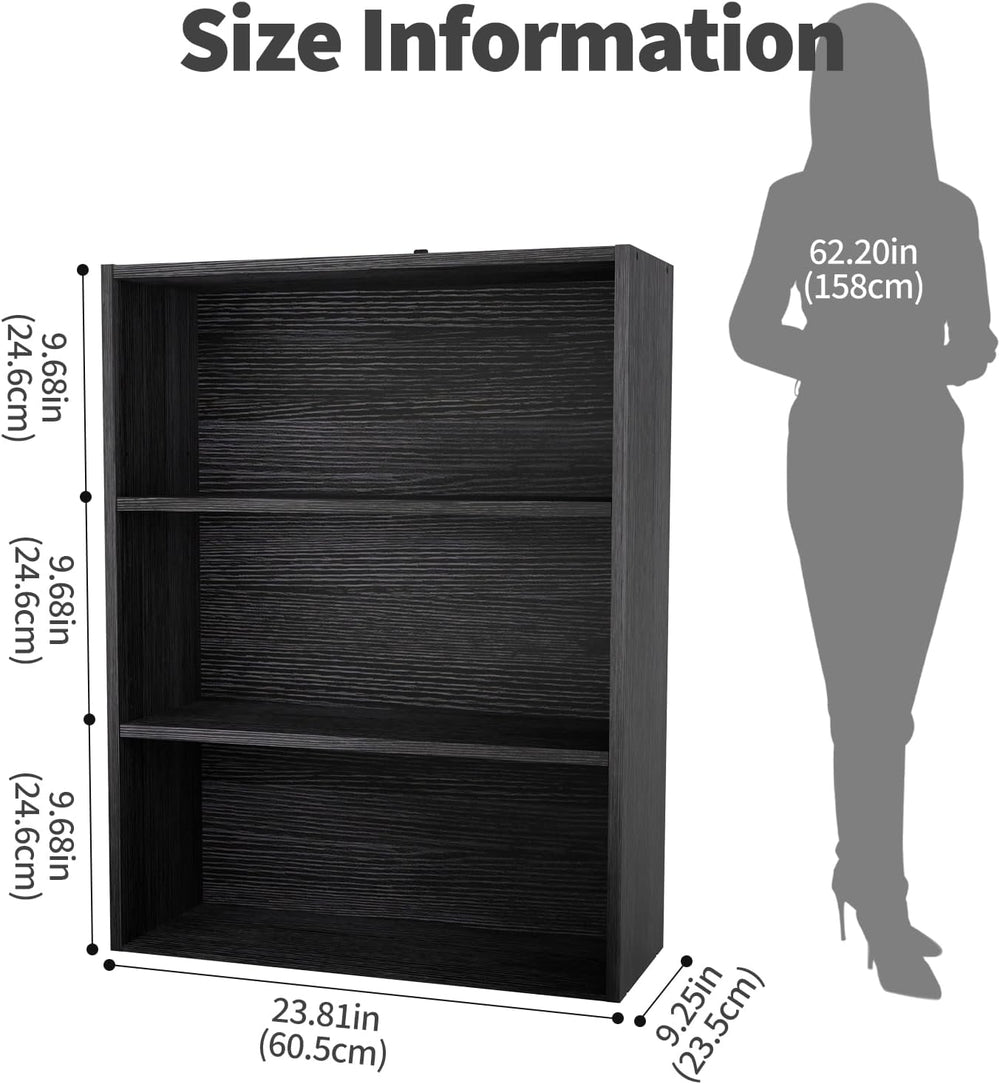 DUMOS 3-Tier Bookcase, 31.5 Inch Small Open Bookshelf, Black