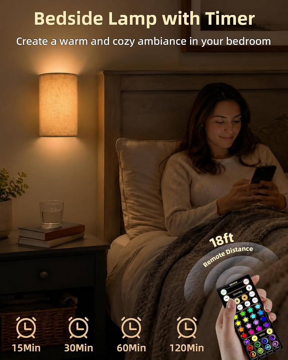 EZVALO Battery Operated Wall Sconce Set of Two with Remote, Wall Lights