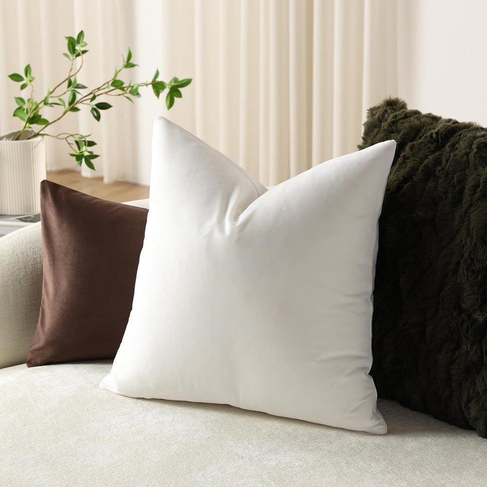 DEZENE Euro Sham Covers 26x26 Pure White: Pack of 2 Cozy Soft Velvet Square M...