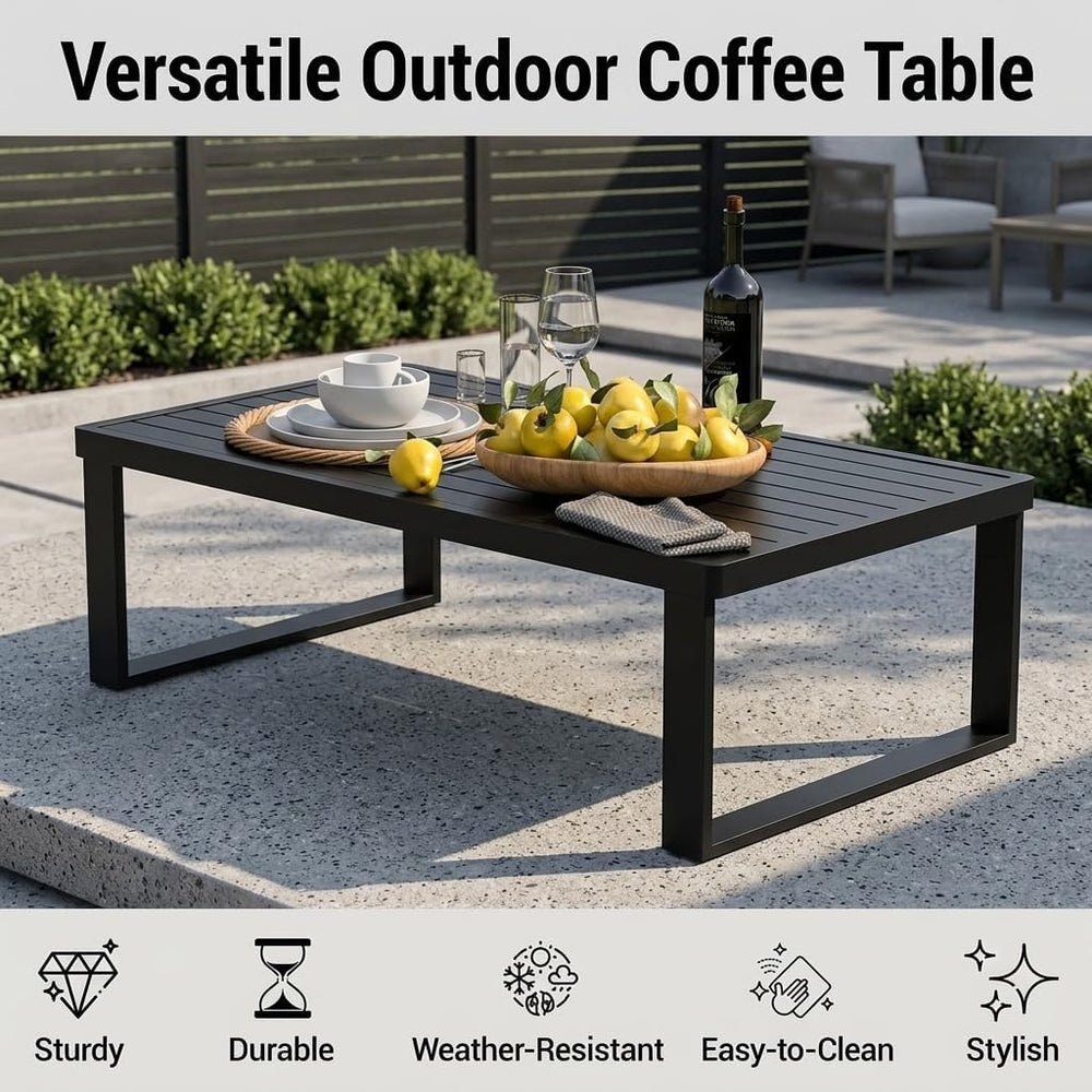 Aluminum Outdoor Patio Coffee Table for Deck and Poolside(Black, All-Aluminum)