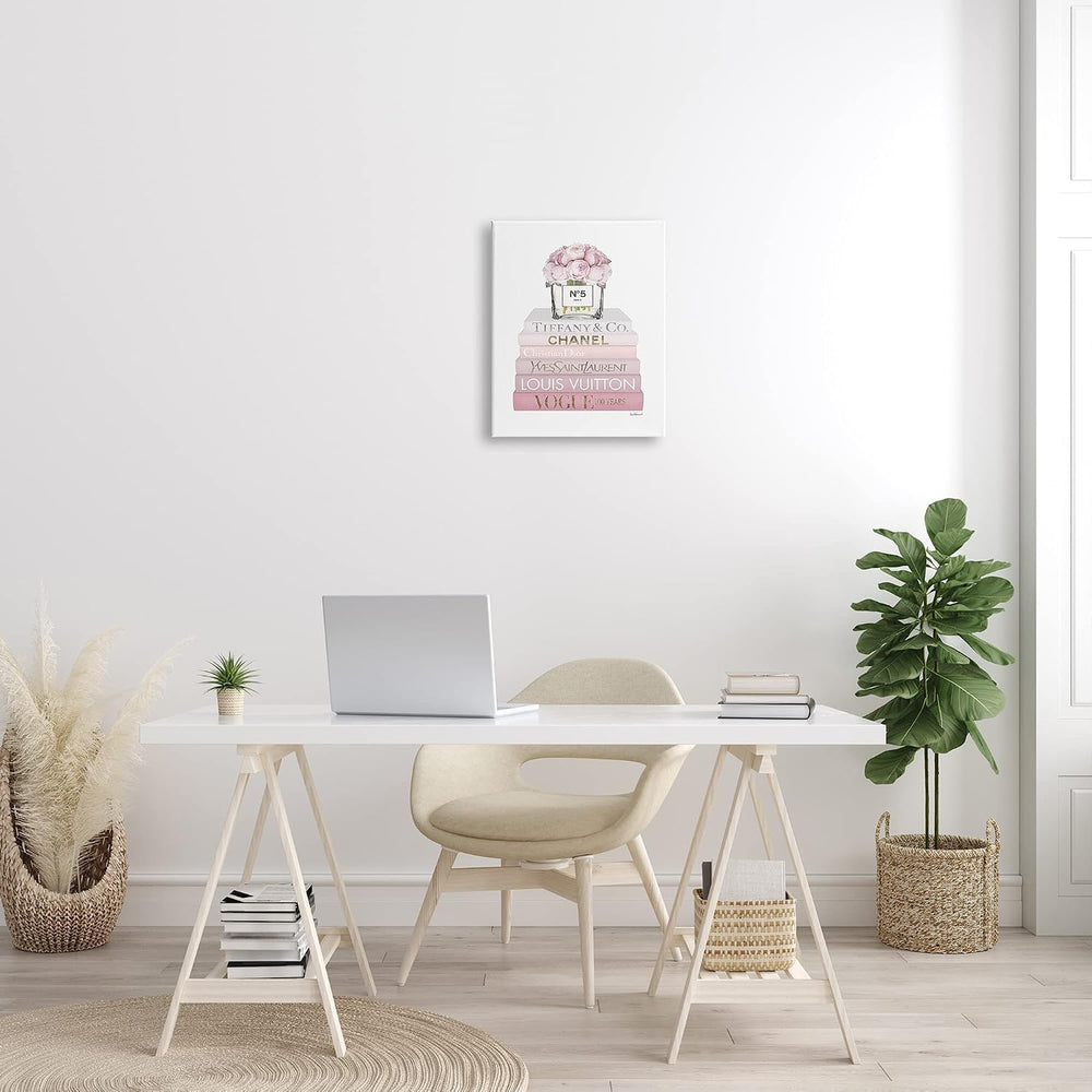 Pink Rose Bouquet Bookstack Floral, 16 x 20 Inch Canvas Wall Art