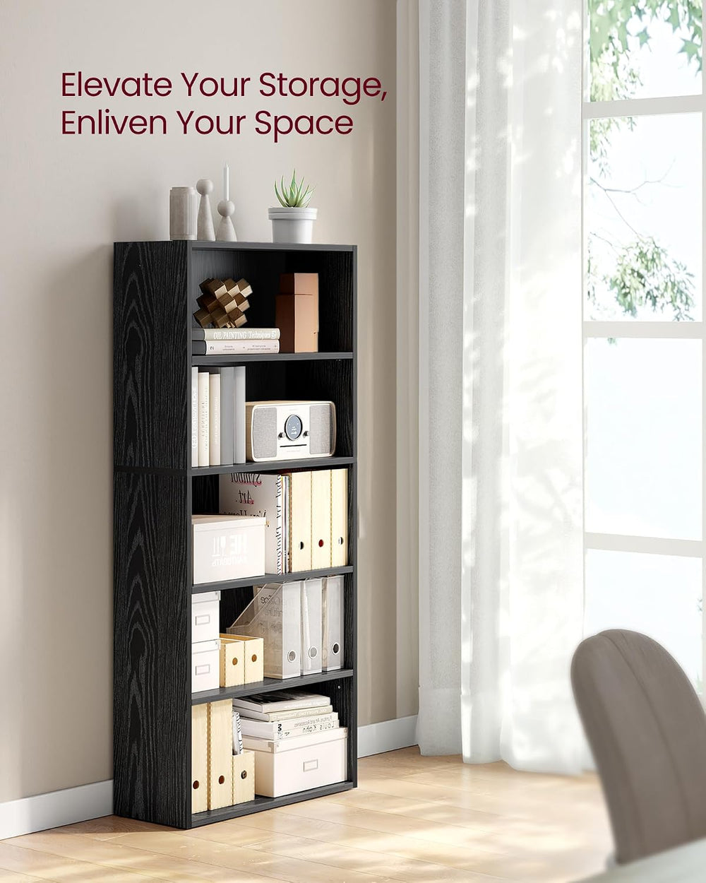 VASAGLE Set of 2 Bookshelves, 5-Tier Open Adjustable Storage Shelves