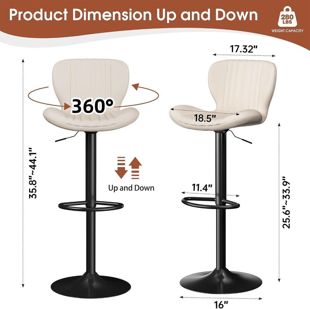 JAMFLY Bar Stools Set of 2, Leather Adjustable Barstools Counter Height Moder...