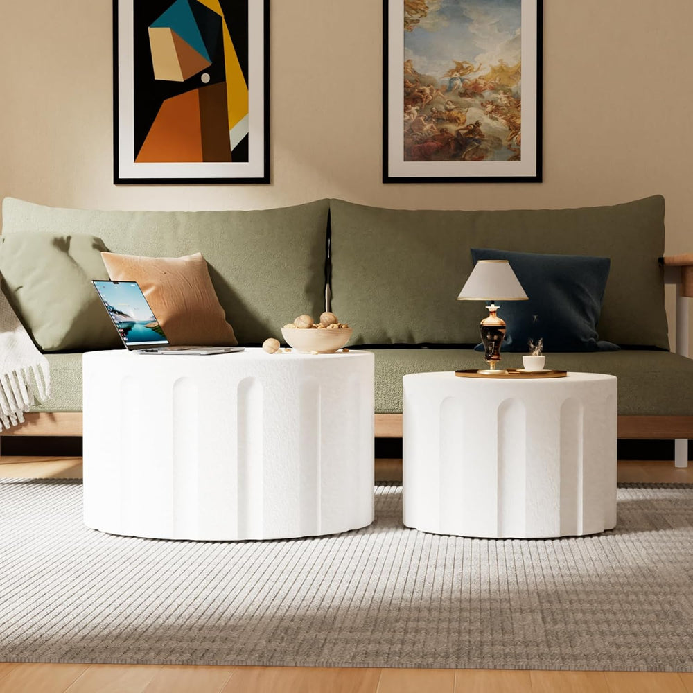 WXFKLDJ Fluted Round Nesting Coffee Table Set of 2, White B, 26.77"+19.6...