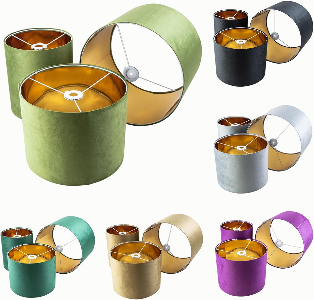 JIANGYUN Olive Green Velvet Lamp Shades Set of 2,Middle Drum Fabric Lamp Shad...