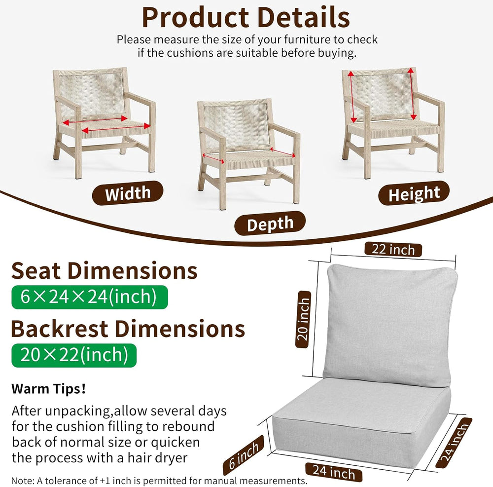 6" Thick Olefin Waterproof 24"x24" Outdoor Chair Cushion