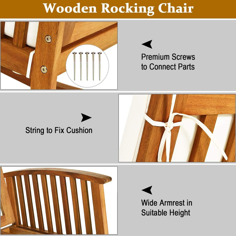 Tangkula Outdoor Rocking Chair with Soft Cushions, Solid Acacia Wood (1)