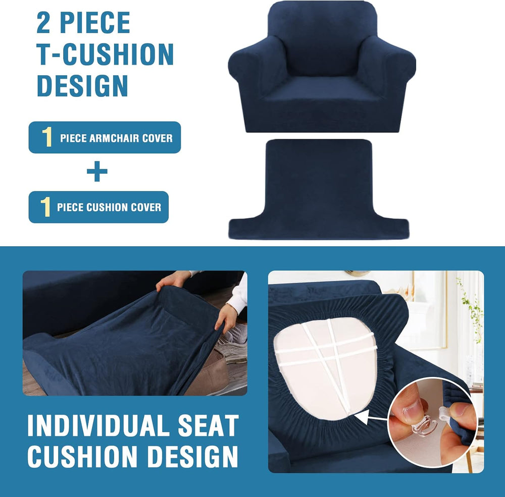 H.VERSAILTEX Sofa Cover 2 Piece T Cushion Armchair Slipcovers Thick Velvet Co...
