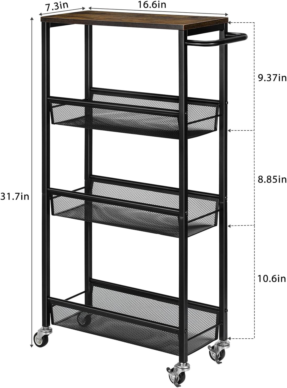 MOOACE Slim Storage Cart, 4 Tier Narrow Kitchen Rolling Cart with Wheels