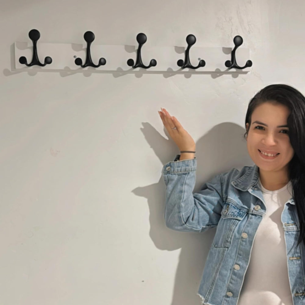 SKOLOO 30-Inch White Wood Coat Rack Wall Mount with 5 Triple Hooks - Ideal fo...