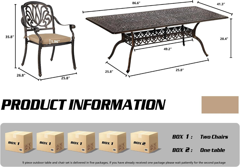TITIMO 9-Piece Cast Aluminum Patio Furniture Set, Outdoor Patio Dining Set