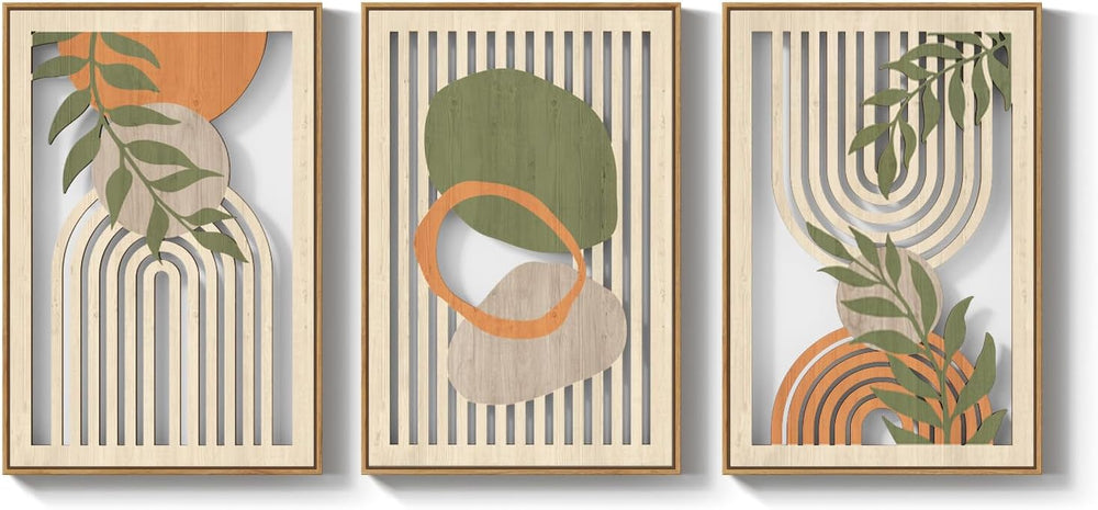 Framed Boho 3D Cutout Carved Wood Wall Art Decor for Living Room, 24x36 In