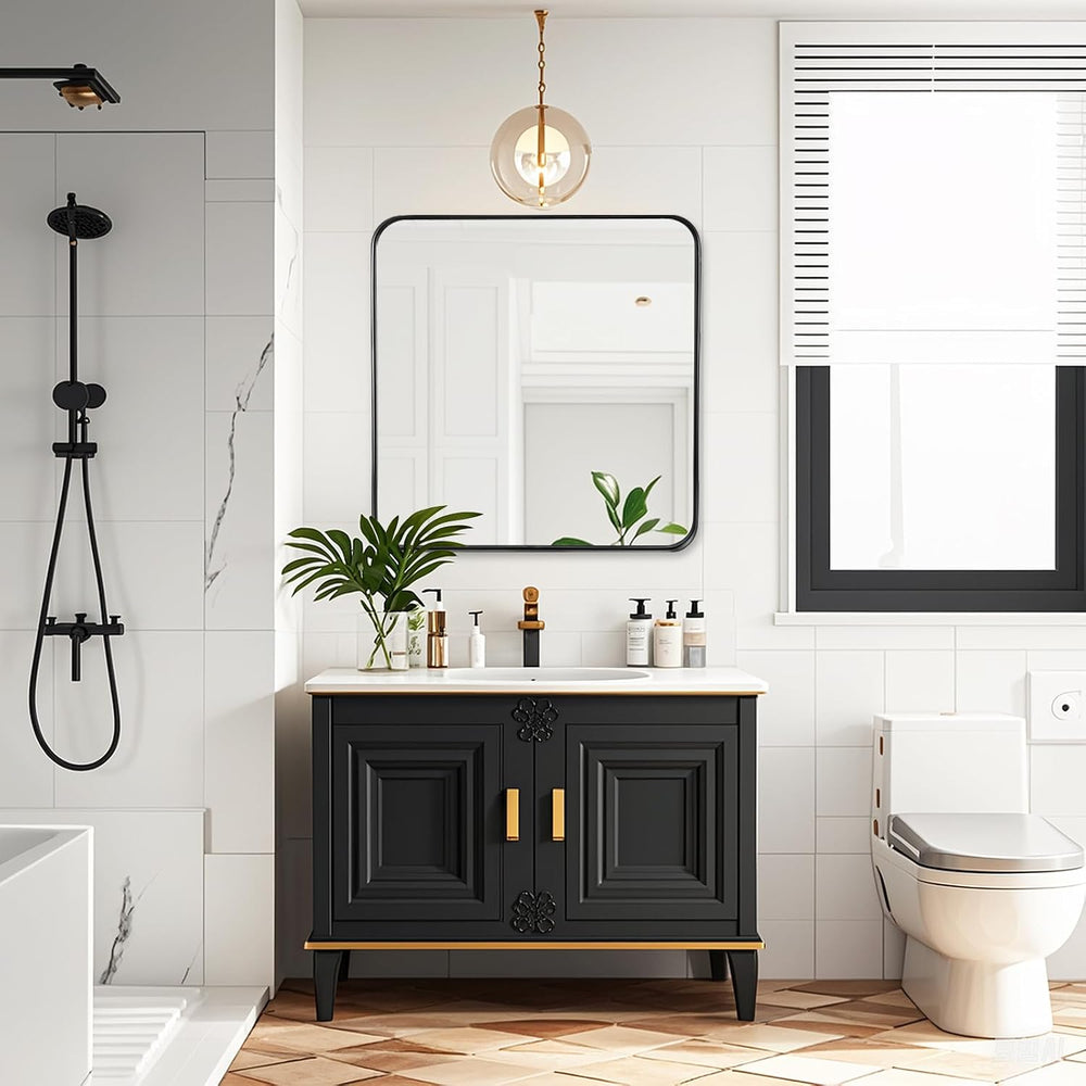 Black Bathroom Vanity Mirror Over Sink 28x28, Small Wall Square Mirror