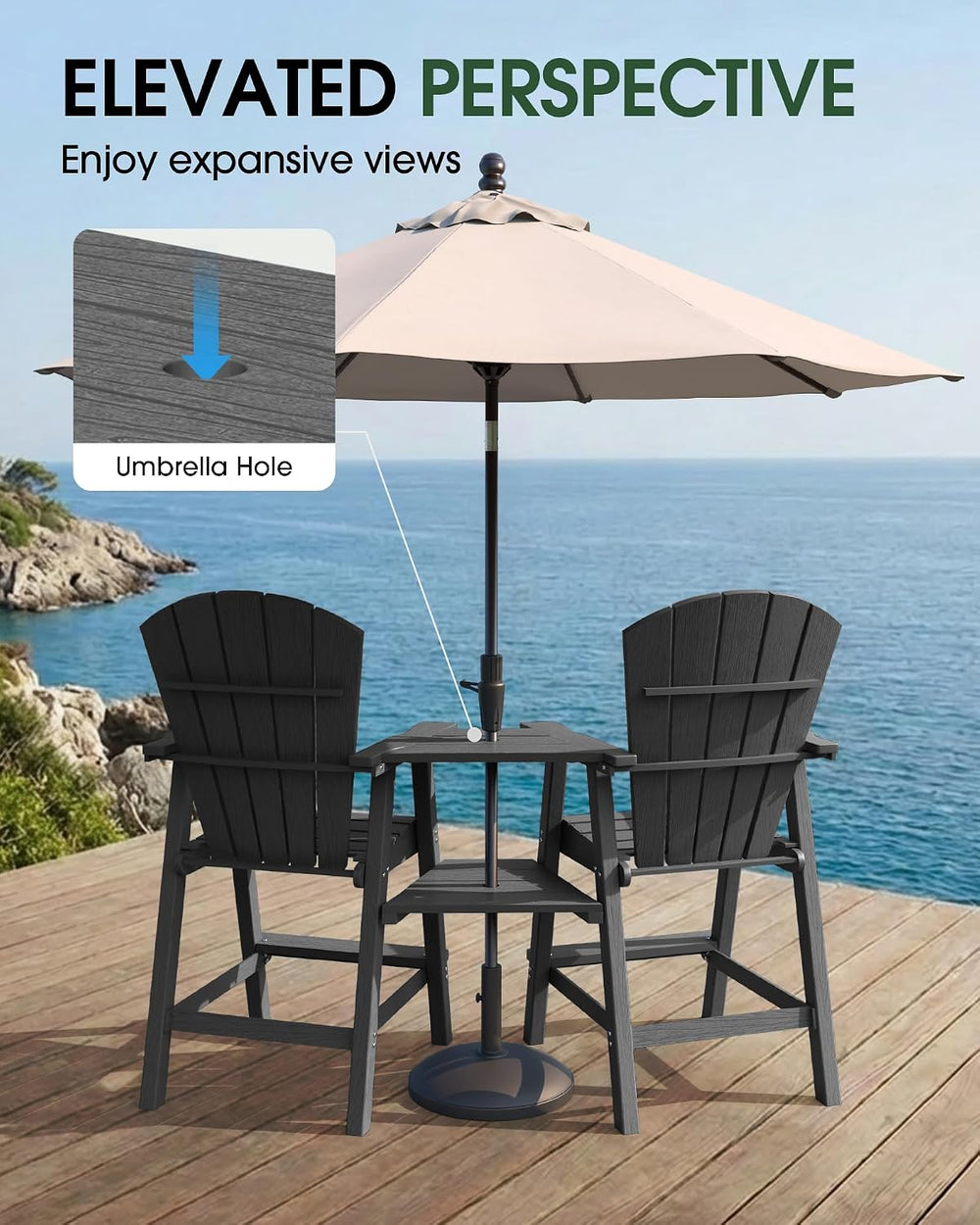 Tall Adirondack Chairs Set of 2 with Table Trays, Dark Grey