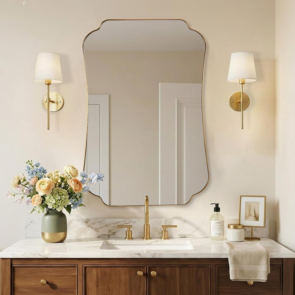 ANDY STAR 24"x36" Gold Mirror, Brushed Brass Scalloped Wall Mirror,...