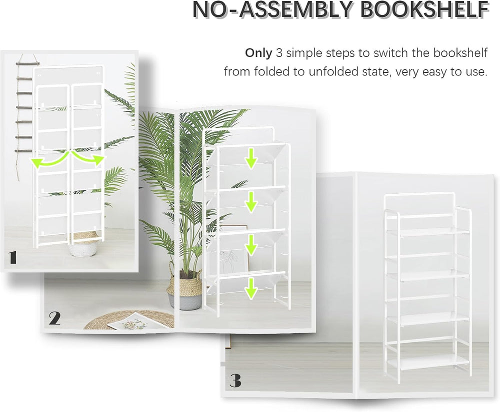 4NM No Assembly Folding Bookshelf Book Shelves, 4-Tier 54"" H Colla...