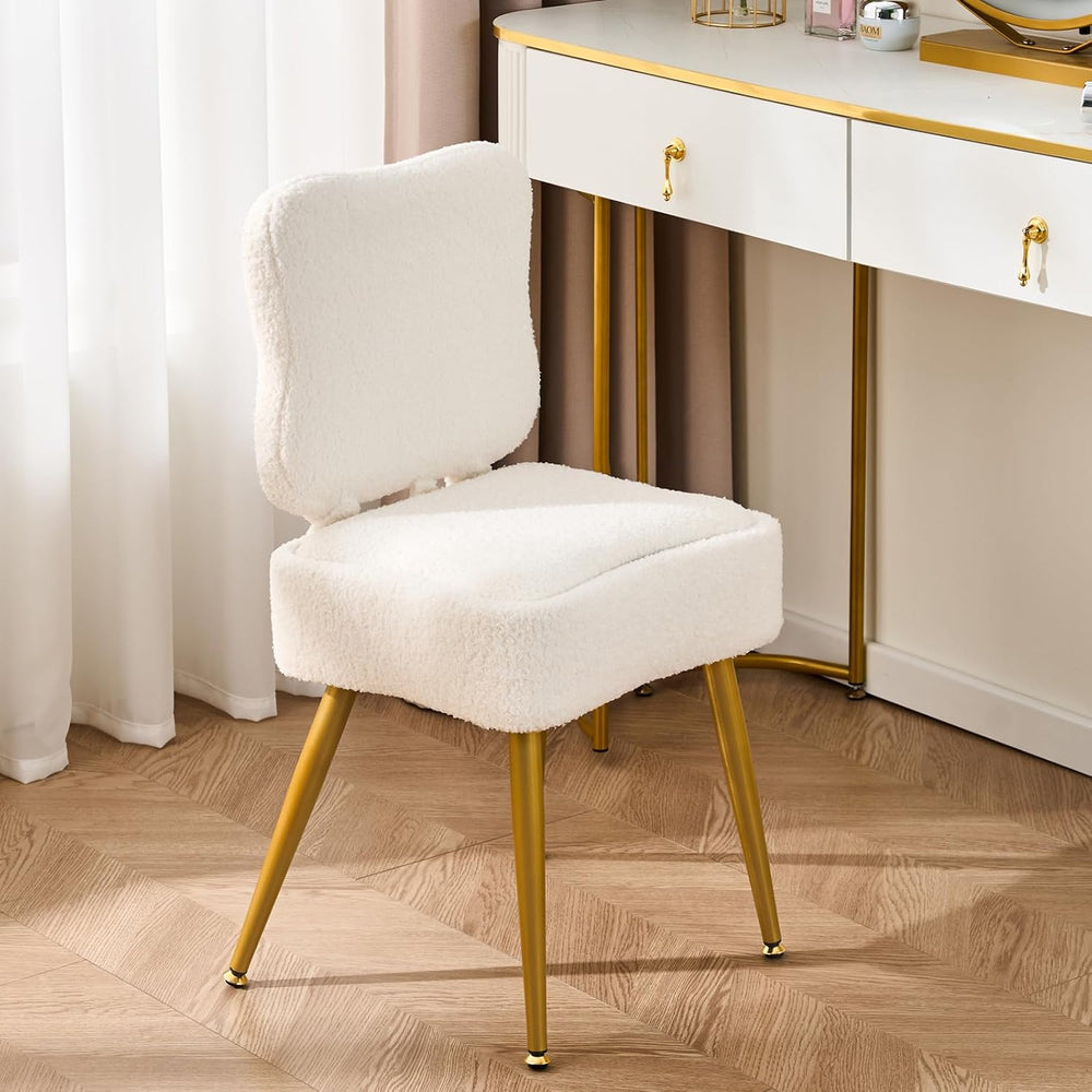 Small Vanity Chair with Storage & Folding Back, White Vanity Stool