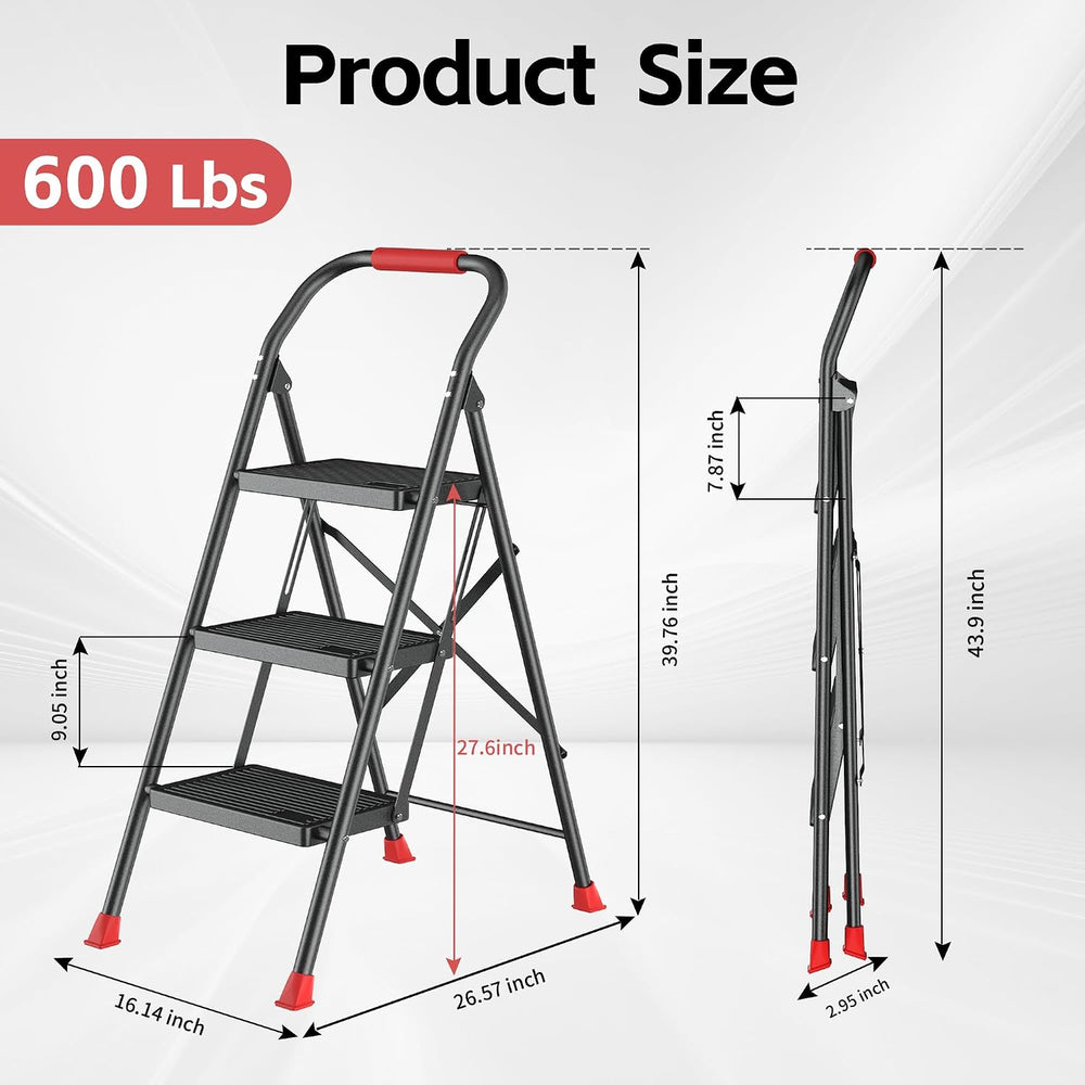 Step Ladder Foldable Folding Stool - for Home Adults Kitchen 3 Stepping Exten...