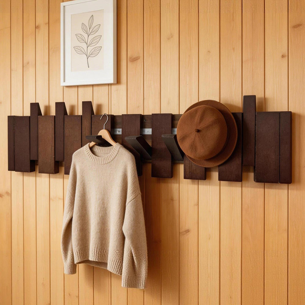ArtBeek Walnut Wall Mounted Piano Key Coat Rack with 8 Hooks