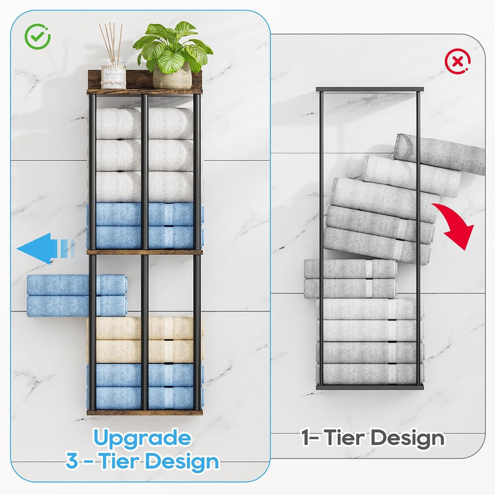 Towel Racks for Bathroom Wall Mounted with Wooden Storage Shelf